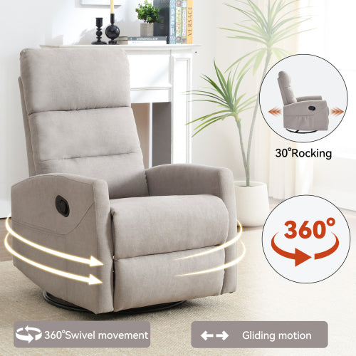 Manual Recliner Chair with Rocker and Swivel in Fabric for Living Room, Grey
