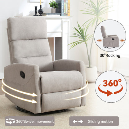Manual Recliner Chair with Rocker and Swivel in Fabric for Living Room, Grey