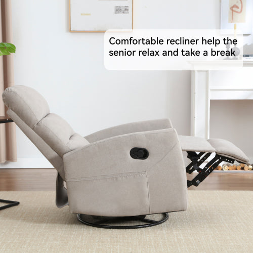 Manual Recliner Chair with Rocker and Swivel in Fabric for Living Room, Grey