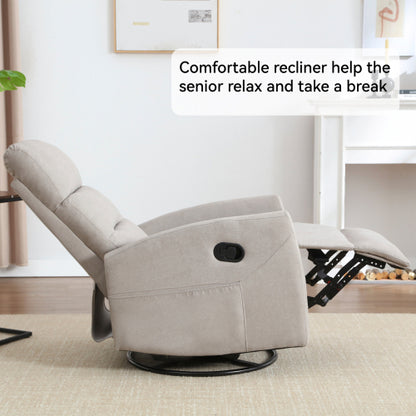 Manual Recliner Chair with Rocker and Swivel in Fabric for Living Room, Grey