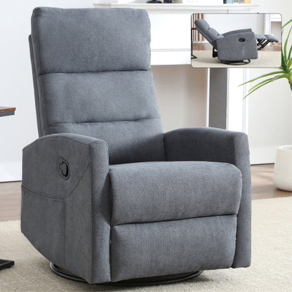 Manual Recliner Chair with Rocker and Swivel in Fabric for Living Room, Grey