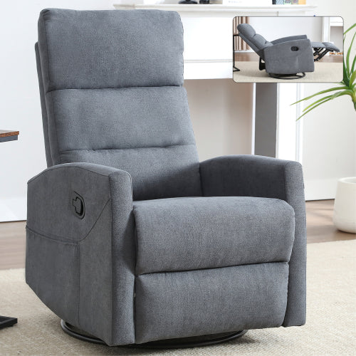 Manual Recliner Chair with Rocker and Swivel in Fabric for Living Room, Grey