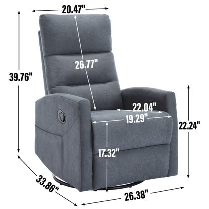 Manual Recliner Chair with Rocker and Swivel in Fabric for Living Room, Grey