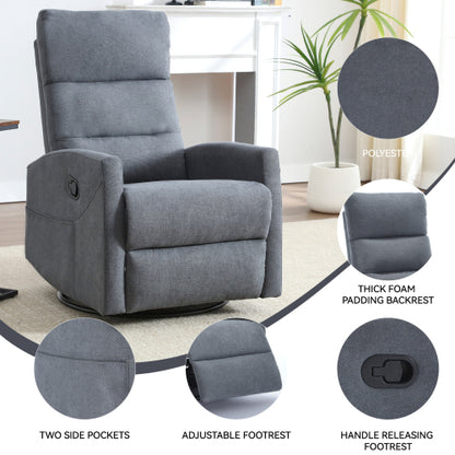 Manual Recliner Chair with Rocker and Swivel in Fabric for Living Room, Grey