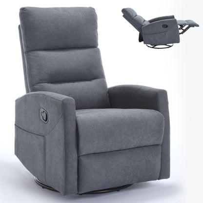 Manual Recliner Chair with Rocker and Swivel in Fabric for Living Room, Grey