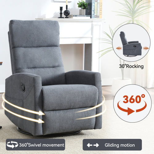 Manual Recliner Chair with Rocker and Swivel in Fabric for Living Room, Grey