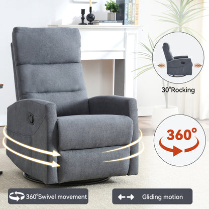 Manual Recliner Chair with Rocker and Swivel in Fabric for Living Room, Grey