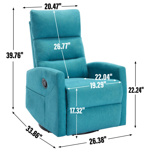 Manual Recliner Chair with Rocker and Swivel in Fabric for Living Room, Blue