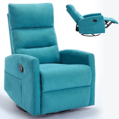 Manual Recliner Chair with Rocker and Swivel in Fabric for Living Room, Blue