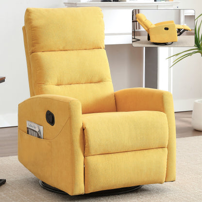 Manual Recliner Chair with Rocker and Swivel in Fabric for Living Room, Yellow