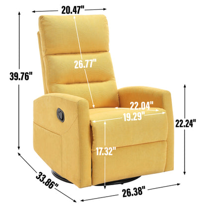 Manual Recliner Chair with Rocker and Swivel in Fabric for Living Room, Yellow