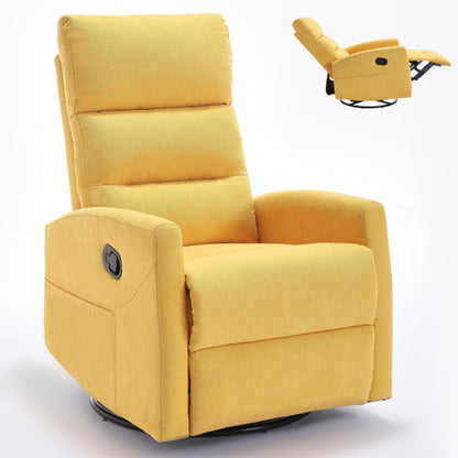 Manual Recliner Chair with Rocker and Swivel in Fabric for Living Room, Yellow