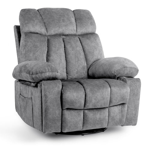 Massage Swivel Rocker Recliner Chair, Massage Chair for Living Room with Vibrating Massage and Heating Function, Ergonomic Lounge Chair with Rocking Function and Side Pocket, USB Charging Port(Grey)