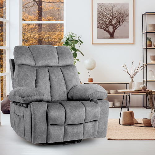 Massage Swivel Rocker Recliner Chair, Massage Chair for Living Room with Vibrating Massage and Heating Function, Ergonomic Lounge Chair with Rocking Function and Side Pocket, USB Charging Port(Grey)