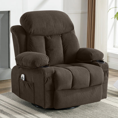 Swinging recliner massage heated sofa, with USB and 2 cup holders in side pockets, (Brown )