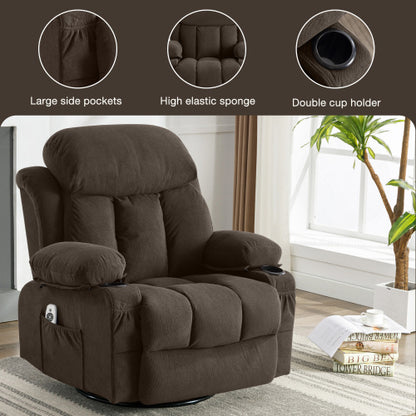 Swinging recliner massage heated sofa, with USB and 2 cup holders in side pockets, (Brown )