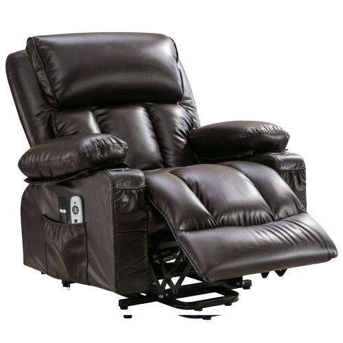 Power Electric massage lift lounge chair, suitable for the elderly, with heating and vibration functions,Fleece leather with USB, can be used for lying down. BROWN
