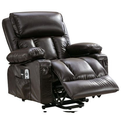 Power Electric massage lift lounge chair, suitable for the elderly, with heating and vibration functions,Fleece leather with USB, can be used for lying down. BROWN