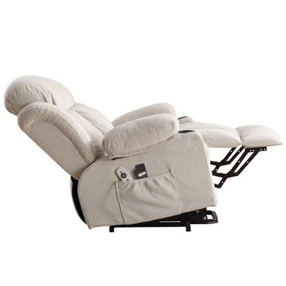 Power Lift Recliner Chair with Heat and Massage Electric Fabric Recliner Chair for Elderly with Side Pocket, USB Charge Port, Remote Control for Living Room (BEIGE)