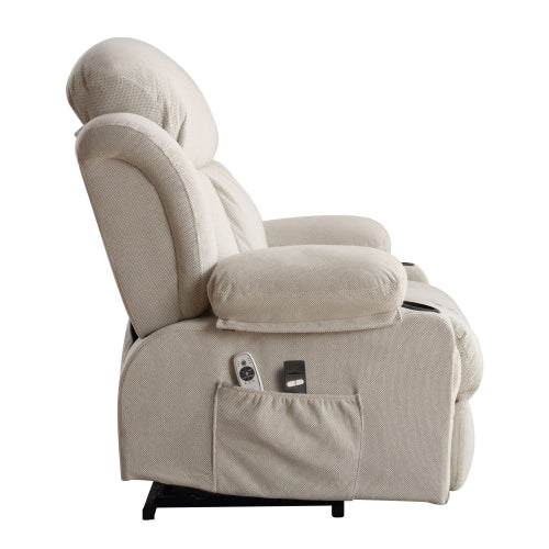 Power Lift Recliner Chair with Heat and Massage Electric Fabric Recliner Chair for Elderly with Side Pocket, USB Charge Port, Remote Control for Living Room (BEIGE)