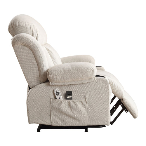 Power Lift Recliner Chair with Heat and Massage Electric Fabric Recliner Chair for Elderly with Side Pocket, USB Charge Port, Remote Control for Living Room (BEIGE)