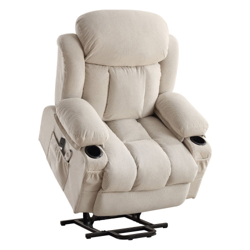 Power Lift Recliner Chair with Heat and Massage Electric Fabric Recliner Chair for Elderly with Side Pocket, USB Charge Port, Remote Control for Living Room (BEIGE)
