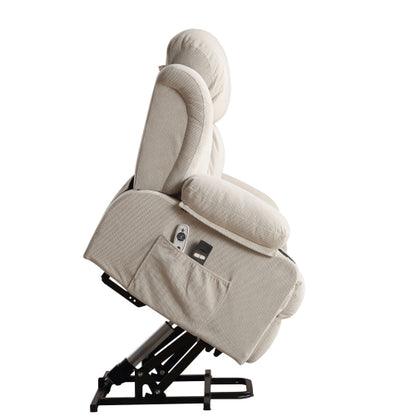 Power Lift Recliner Chair with Heat and Massage Electric Fabric Recliner Chair for Elderly with Side Pocket, USB Charge Port, Remote Control for Living Room (BEIGE)