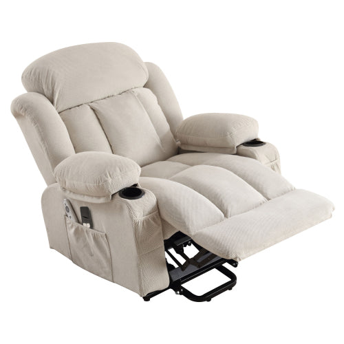 Power Lift Recliner Chair with Heat and Massage Electric Fabric Recliner Chair for Elderly with Side Pocket, USB Charge Port, Remote Control for Living Room (BEIGE)