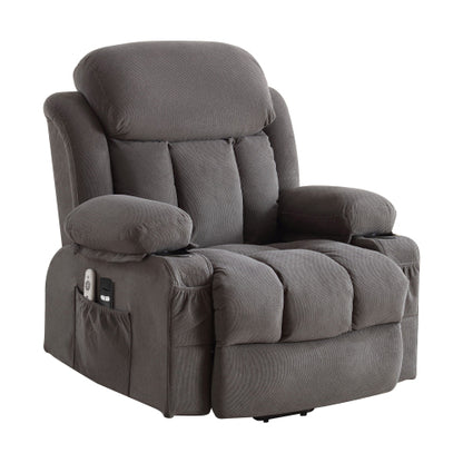Power Lift Recliner Chair with Heat and Massage Electric Fabric Recliner Chair for Elderly with Side Pocket, USB Charge Port, Remote Control for Living Room (GREY)
