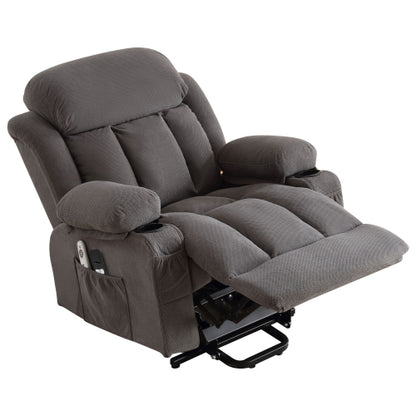 Power Lift Recliner Chair with Heat and Massage Electric Fabric Recliner Chair for Elderly with Side Pocket, USB Charge Port, Remote Control for Living Room (GREY)