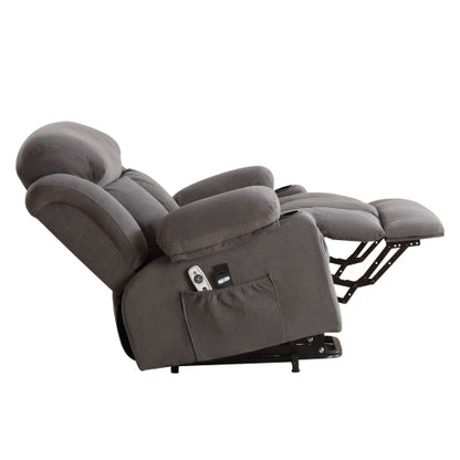 Power Lift Recliner Chair with Heat and Massage Electric Fabric Recliner Chair for Elderly with Side Pocket, USB Charge Port, Remote Control for Living Room (GREY)