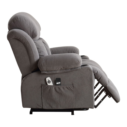 Power Lift Recliner Chair with Heat and Massage Electric Fabric Recliner Chair for Elderly with Side Pocket, USB Charge Port, Remote Control for Living Room (GREY)