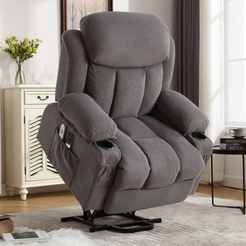 Power Lift Recliner Chair with Heat and Massage Electric Fabric Recliner Chair for Elderly with Side Pocket, USB Charge Port, Remote Control for Living Room (GREY)