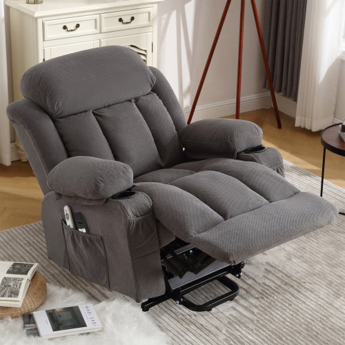 Power Lift Recliner Chair with Heat and Massage Electric Fabric Recliner Chair for Elderly with Side Pocket, USB Charge Port, Remote Control for Living Room (GREY)