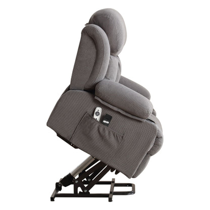 Power Lift Recliner Chair with Heat and Massage Electric Fabric Recliner Chair for Elderly with Side Pocket, USB Charge Port, Remote Control for Living Room (GREY)