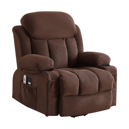 Power Lift Recliner Chair with Heat and Massage Electric Fabric Recliner Chair for Elderly with Side Pocket, USB Charge Port, Remote Control for Living Room (BROWN)