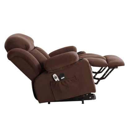 Power Lift Recliner Chair with Heat and Massage Electric Fabric Recliner Chair for Elderly with Side Pocket, USB Charge Port, Remote Control for Living Room (BROWN)