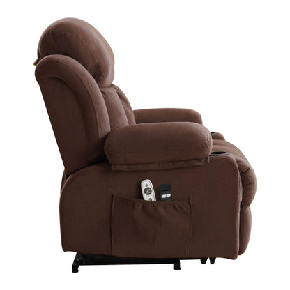 Power Lift Recliner Chair with Heat and Massage Electric Fabric Recliner Chair for Elderly with Side Pocket, USB Charge Port, Remote Control for Living Room (BROWN)