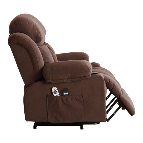Power Lift Recliner Chair with Heat and Massage Electric Fabric Recliner Chair for Elderly with Side Pocket, USB Charge Port, Remote Control for Living Room (BROWN)