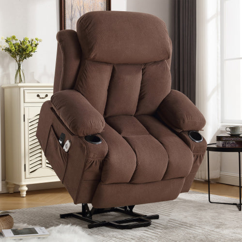 Power Lift Recliner Chair with Heat and Massage Electric Fabric Recliner Chair for Elderly with Side Pocket, USB Charge Port, Remote Control for Living Room (BROWN)