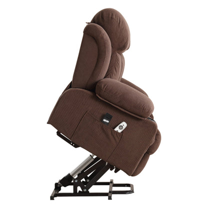 Power Lift Recliner Chair with Heat and Massage Electric Fabric Recliner Chair for Elderly with Side Pocket, USB Charge Port, Remote Control for Living Room (BROWN)