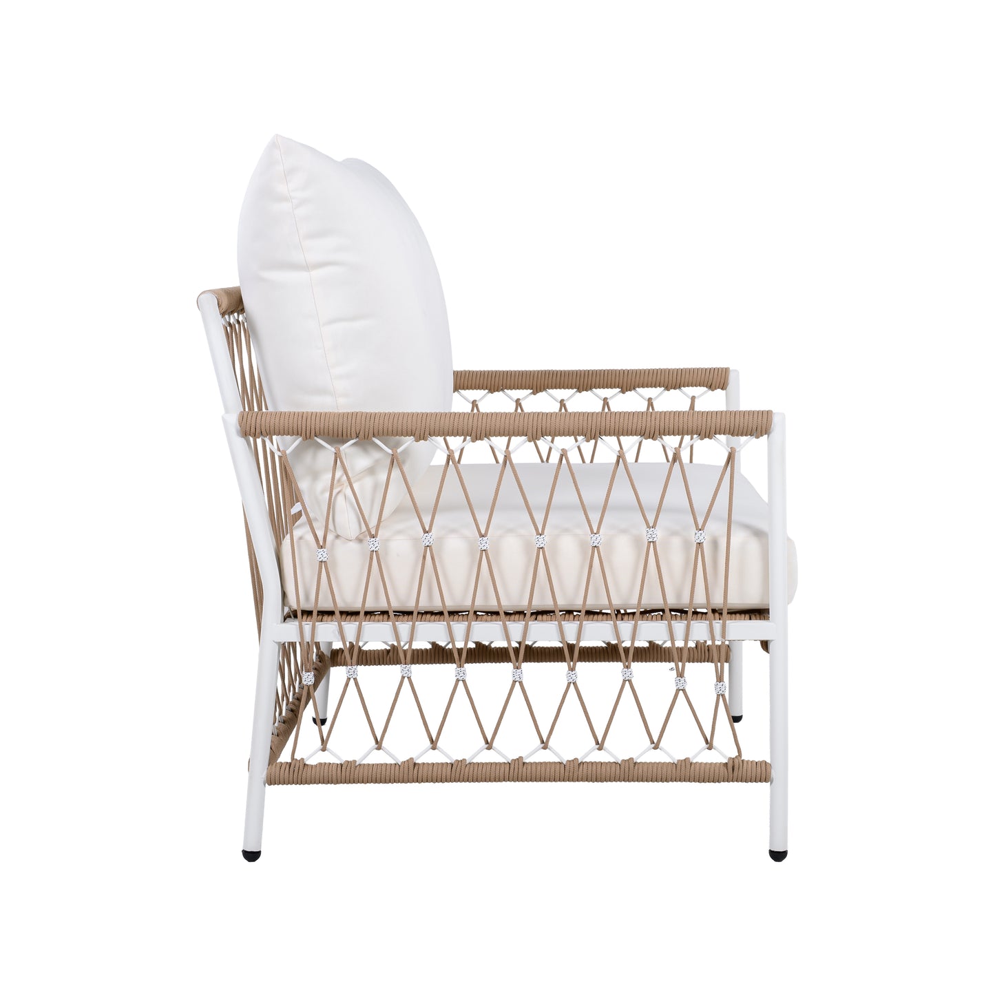 3-Piece Bohemian Outdoor Furniture Set with 2 Lounge Chairs & Glass Top Side Table - Handwoven Rope & Powder-Coated Steel Frame - Waterproof Cushions Patio Conversation Set for Garden, Poolside