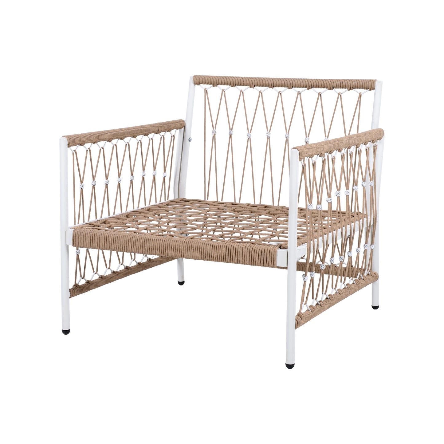 3-Piece Bohemian Outdoor Furniture Set with 2 Lounge Chairs & Glass Top Side Table - Handwoven Rope & Powder-Coated Steel Frame - Waterproof Cushions Patio Conversation Set for Garden, Poolside