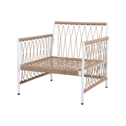 3-Piece Bohemian Outdoor Furniture Set with 2 Lounge Chairs & Glass Top Side Table - Handwoven Rope & Powder-Coated Steel Frame - Waterproof Cushions Patio Conversation Set for Garden, Poolside