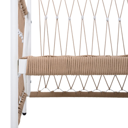 3-Piece Bohemian Outdoor Furniture Set with 2 Lounge Chairs & Glass Top Side Table - Handwoven Rope & Powder-Coated Steel Frame - Waterproof Cushions Patio Conversation Set for Garden, Poolside