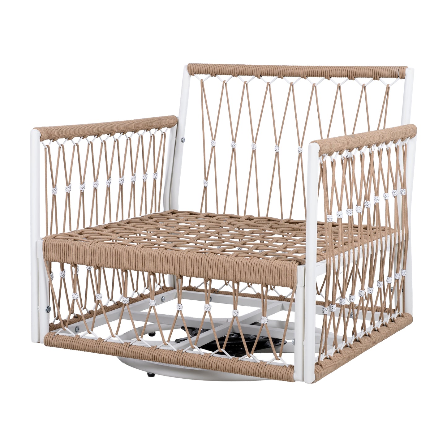 3-Piece Bohemian Outdoor Furniture Set with 2 Swivel Chairs & Glass Top Side Table - Handwoven Rope & Powder-Coated Steel Frame - Waterproof Cushions Patio Conversation Set for Garden, Poolside