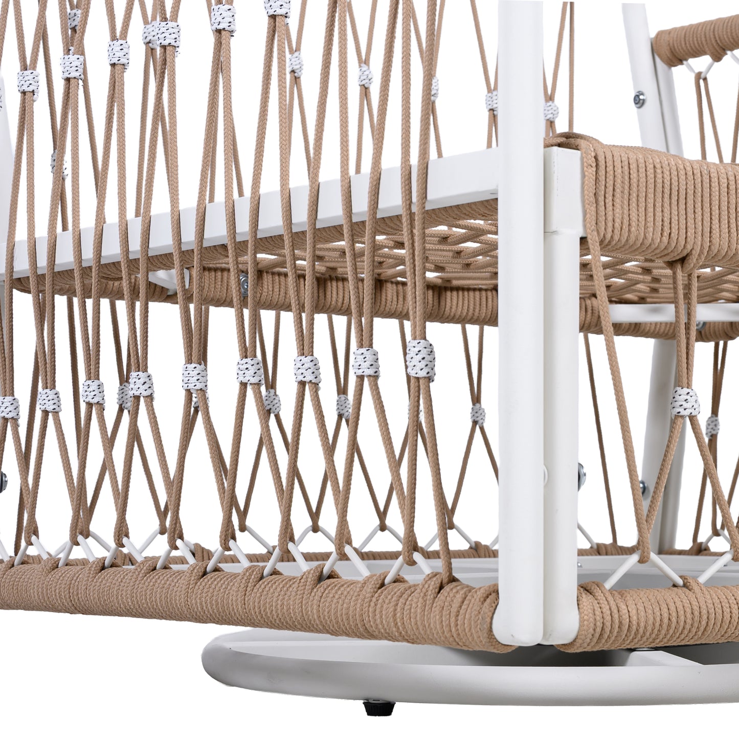 3-Piece Bohemian Outdoor Furniture Set with 2 Swivel Chairs & Glass Top Side Table - Handwoven Rope & Powder-Coated Steel Frame - Waterproof Cushions Patio Conversation Set for Garden, Poolside