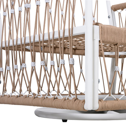 3-Piece Bohemian Outdoor Furniture Set with 2 Swivel Chairs & Glass Top Side Table - Handwoven Rope & Powder-Coated Steel Frame - Waterproof Cushions Patio Conversation Set for Garden, Poolside