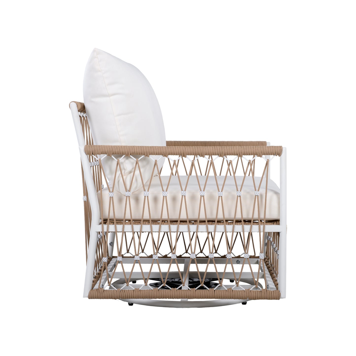 3-Piece Bohemian Outdoor Furniture Set with 2 Swivel Chairs & Glass Top Side Table - Handwoven Rope & Powder-Coated Steel Frame - Waterproof Cushions Patio Conversation Set for Garden, Poolside