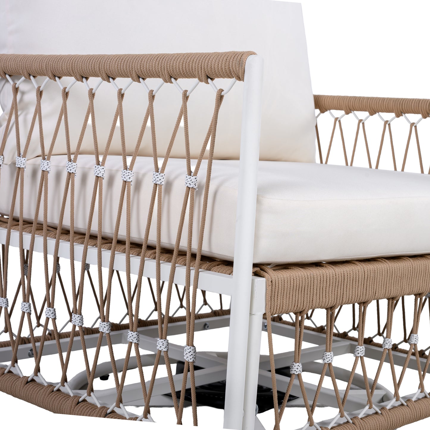 3-Piece Bohemian Outdoor Furniture Set with 2 Swivel Chairs & Glass Top Side Table - Handwoven Rope & Powder-Coated Steel Frame - Waterproof Cushions Patio Conversation Set for Garden, Poolside